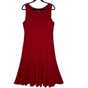 Lauren Ralph Lauren Dress Red Sleeveless Flared Midi Size XL Career, Date Night